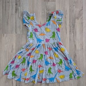 Macaron + Me Colorful Dinosaur Print Kids Dress Bamboo, 3T (V2)